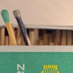 Close-up of a matchbox with new and burnt matches. Ideal for fire safety concepts.
