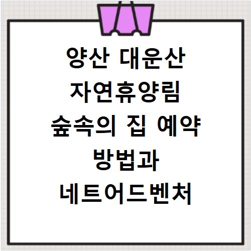 양산 대운산 자연휴양림 숲속의 집 예약 방법과 네트어드벤처 이용 팁