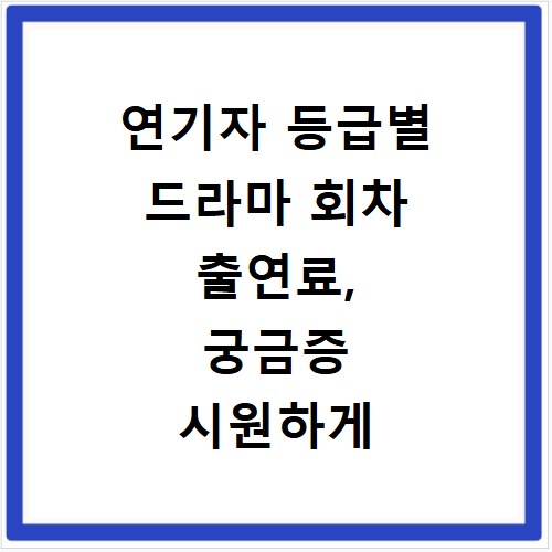 연기자 등급별 드라마 회차 출연료, 궁금증 시원하게 풀어드려요