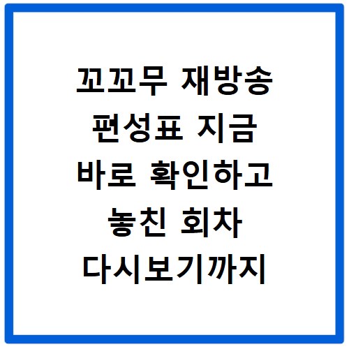 꼬꼬무 재방송 편성표 지금 바로 확인하고 놓친 회차 다시보기까지
